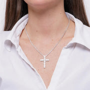 Collana in Metallo Croce Cristalli Bianchi