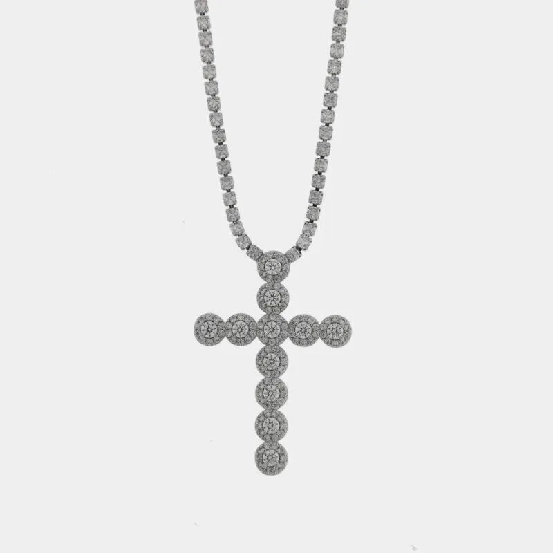Collana in Metallo Croce Cristalli Bianchi