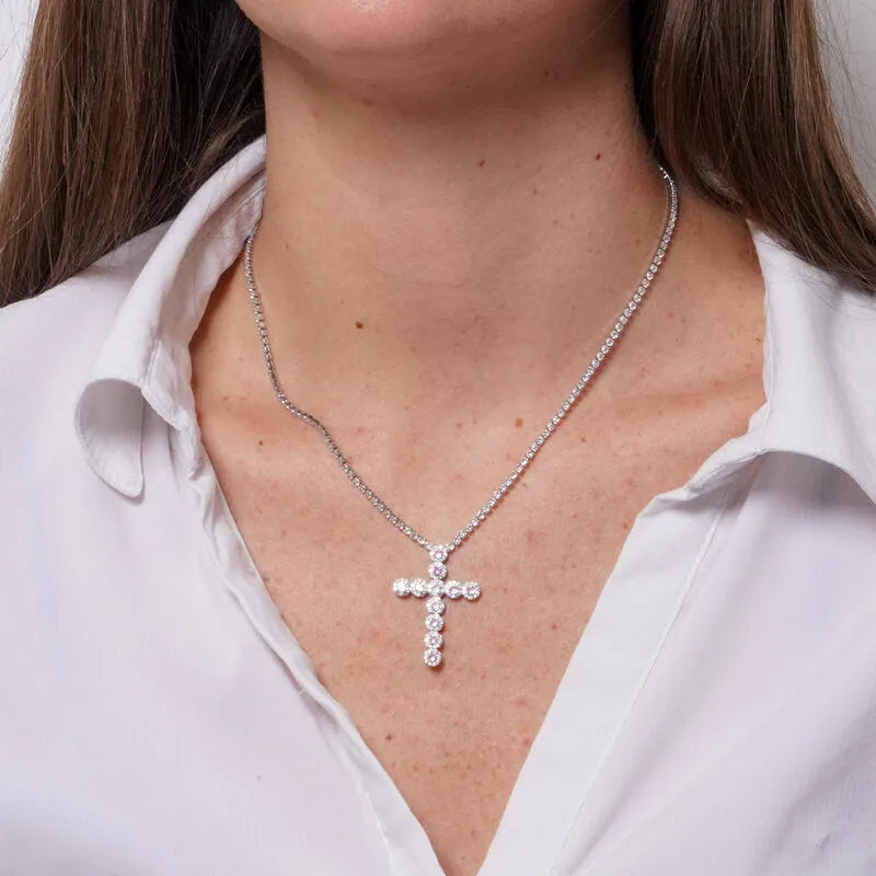 Collana in Metallo Croce Cristalli Rosa