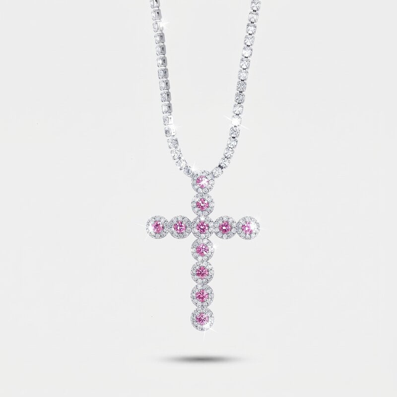 Collana in Metallo Croce Cristalli Rosa - BYSIMON gioielli