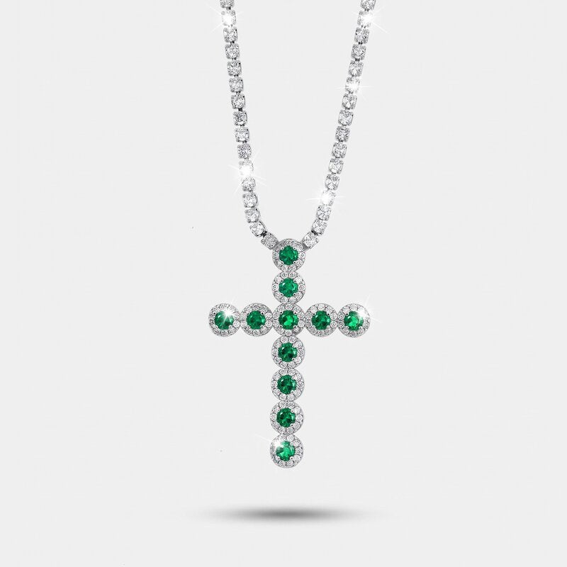 Collana in Metallo Croce Cristalli Verdi - BYSIMON gioielli