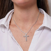 Collana in Metallo Croce Cristalli Neri