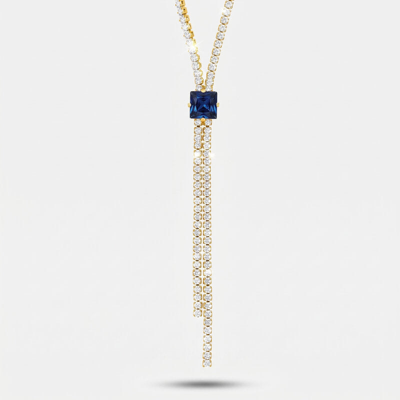 Collana in Metallo Girocollo Y Cristallo Blu - BYSIMON gioielli