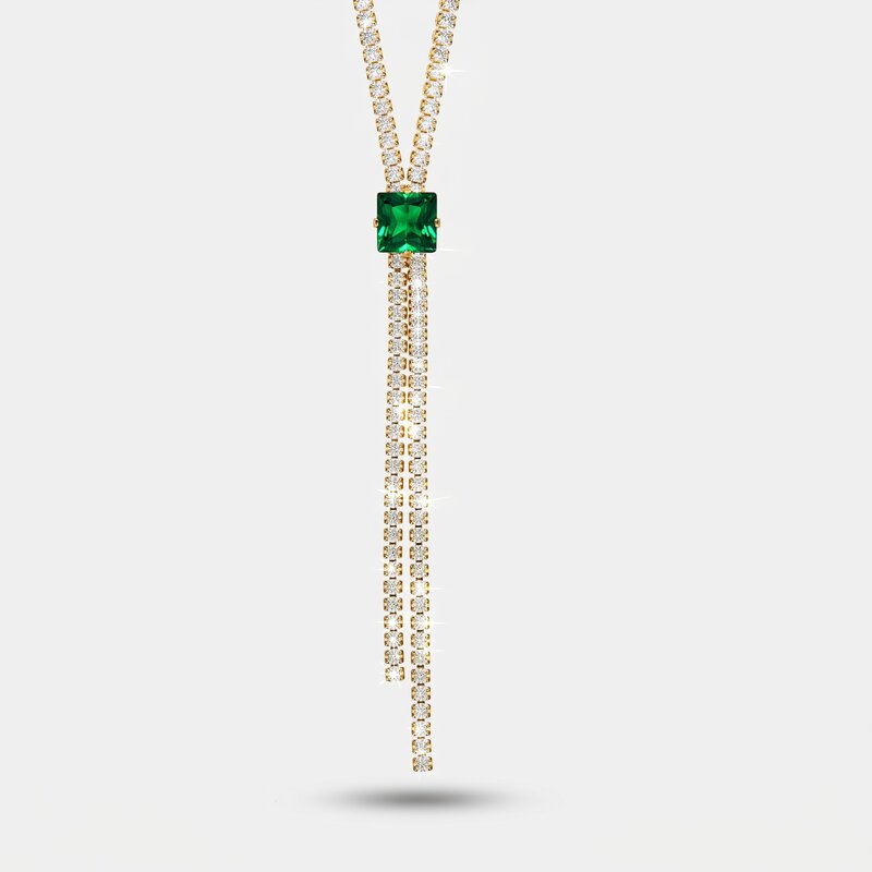 Collana in Metallo Girocollo Y Cristallo Verde - BYSIMON gioielli