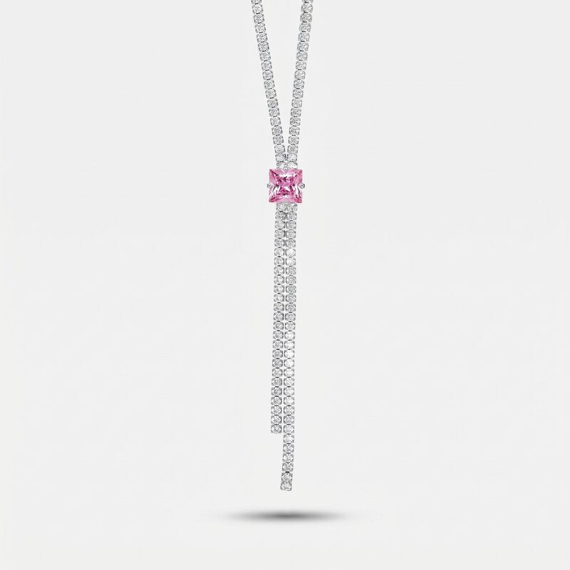 Collana in Metallo Girocollo Y Cristallo Rosa - BYSIMON gioielli