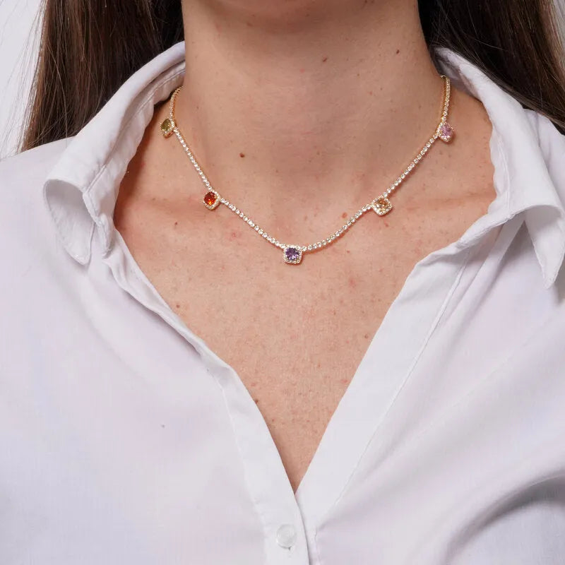 Collana in Metallo Cristalli Colorati