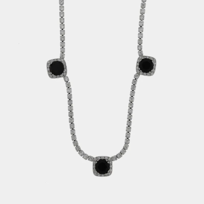 Collana in Metallo Cristalli Neri