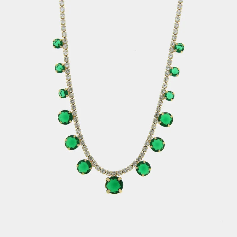 Collana in Metallo Cristalli Verdi