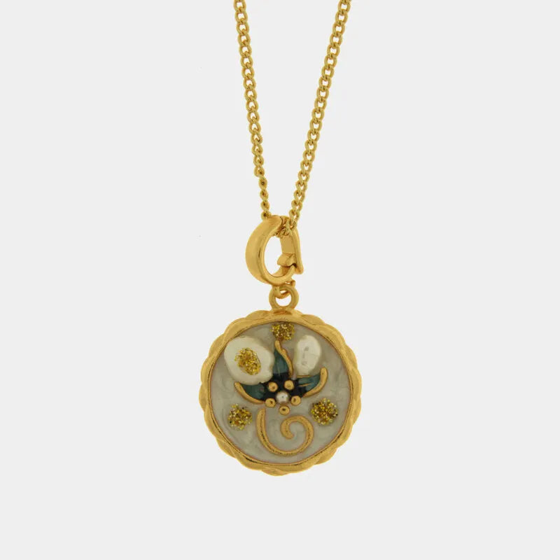 Collana in Metallo con Ciondolo tondo inciso fiore dorato AMOVENEZIA - gioiello BySimon