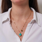 Collana in Metallo con campanella portafortuna turchese e cristalli