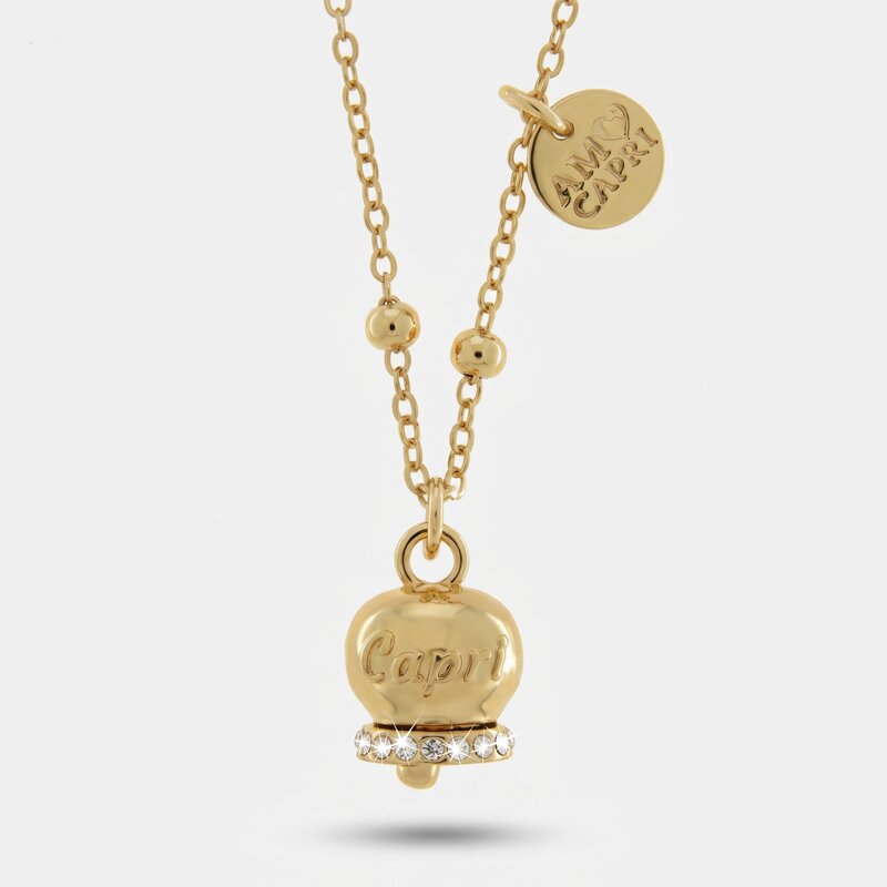 Collana in Metallo con campanella portafortuna dorata e cristalli CAPRI - gioiello BySimon