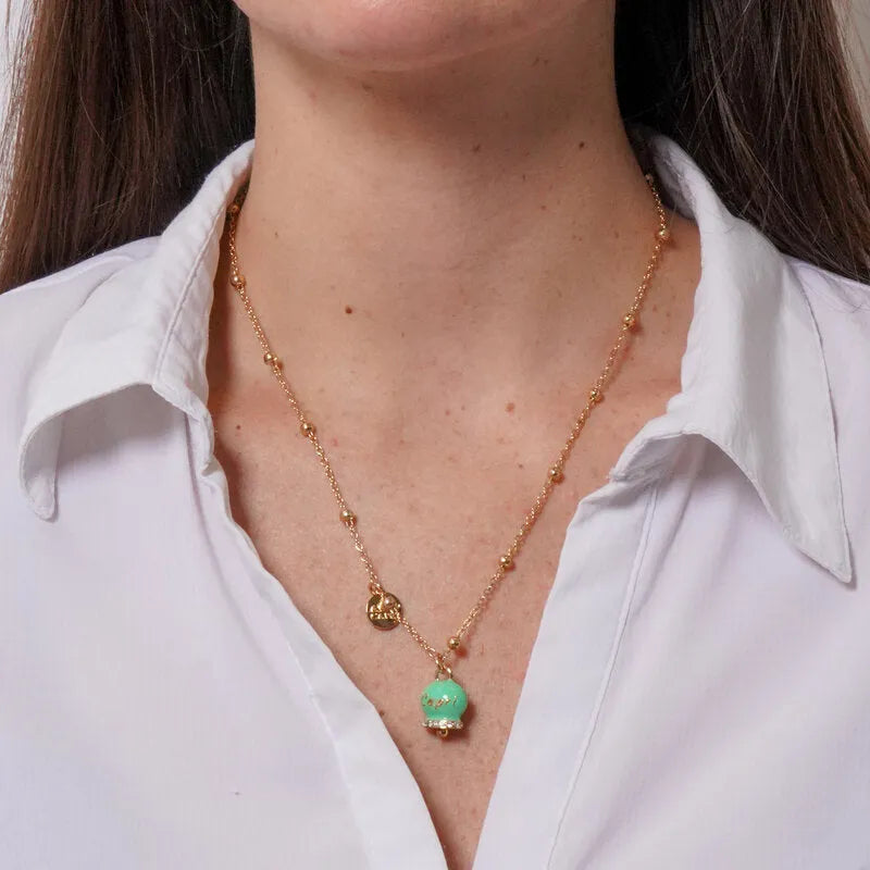 Collana in Metallo con campanella portafortuna verde menta e cristalli CAPRI - gioiello BySimon