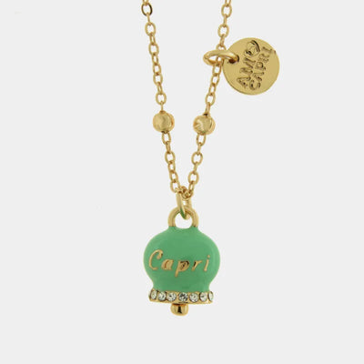 Collana in Metallo con campanella portafortuna verde menta e cristalli CAPRI - gioiello BySimon
