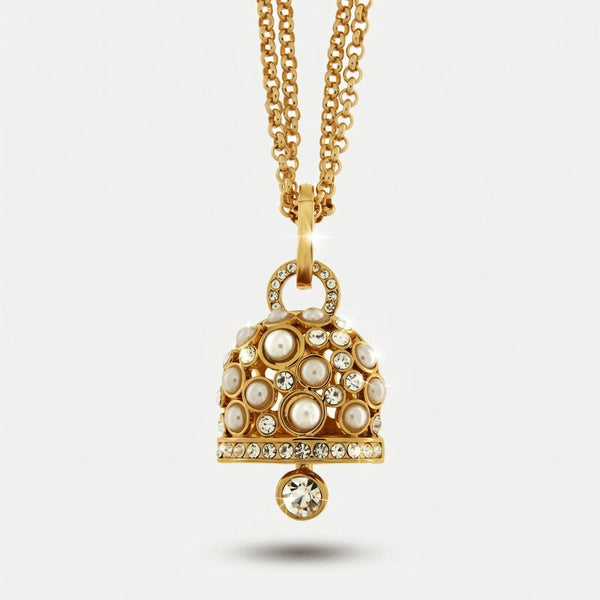 Collana in Metallo dorato con campanella portafortuna perle - BYSIMON gioielli