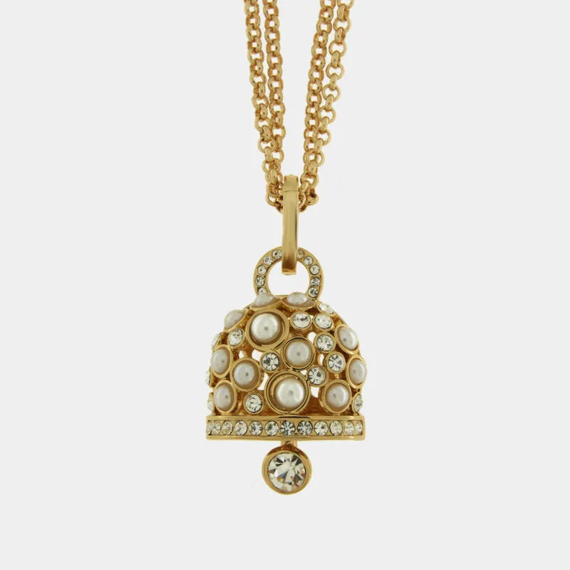 Gold-plated metal necklace with lucky bell and pearls