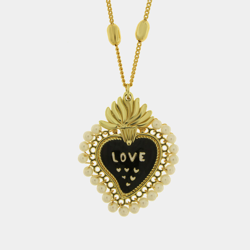Collana in Metallo con Ciondolo cuore nero e scritta love