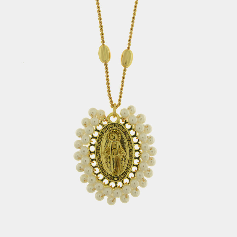 Collana in Metallo con Pendente ovale Madonna oro Napoli