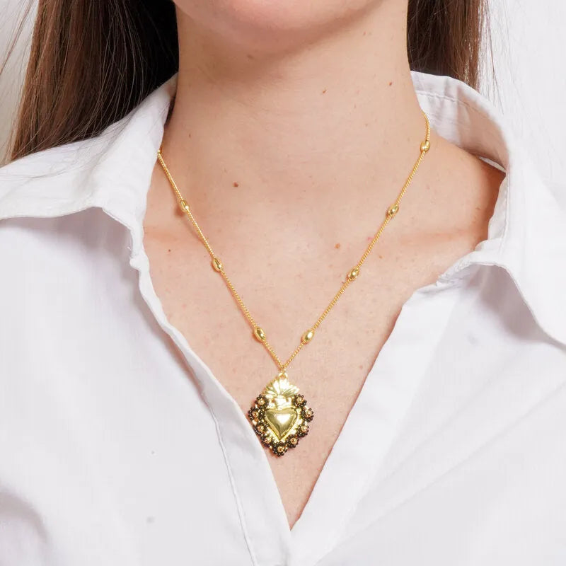 Collana in Metallo con Ciondolo a cuore smalto nero