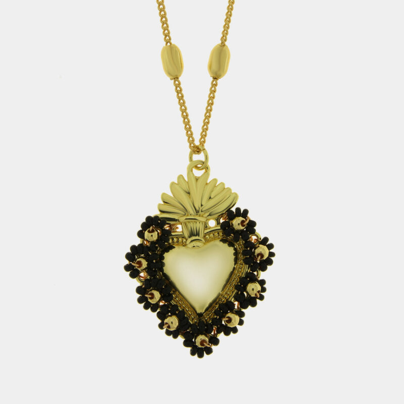 Collana in Metallo con Ciondolo a cuore smalto nero