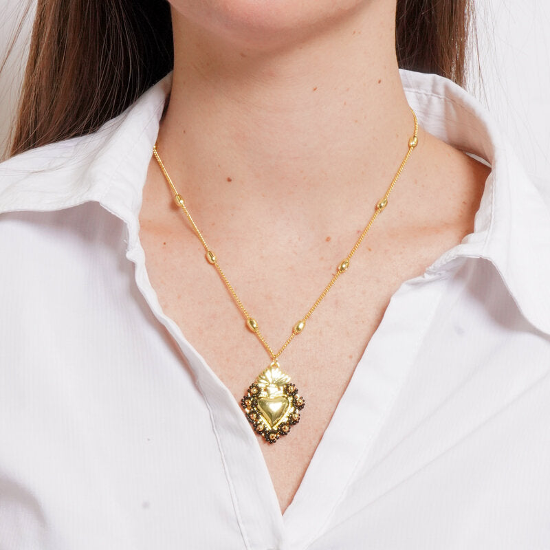 Collana in Metallo con Ciondolo a cuore smalto nero