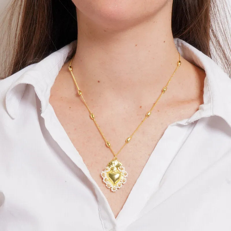 Collana in Metallo con Ciondolo a cuore dorato