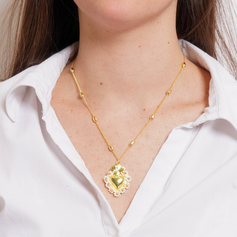 Collana in Metallo con Ciondolo a cuore dorato