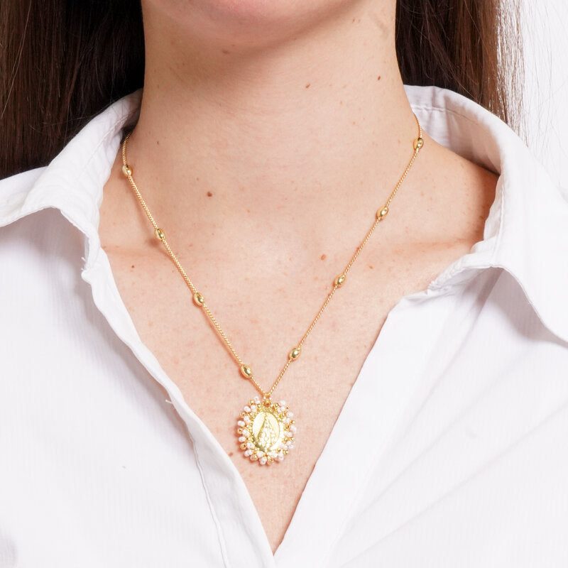 Collana in Metallo con Pendente ovale Madonna dorato gioiello oro
