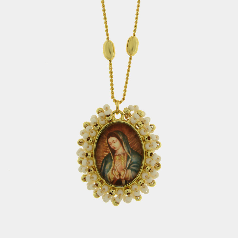 Collana in Metallo con Pendente ovale ritratto Madonna dorato oro