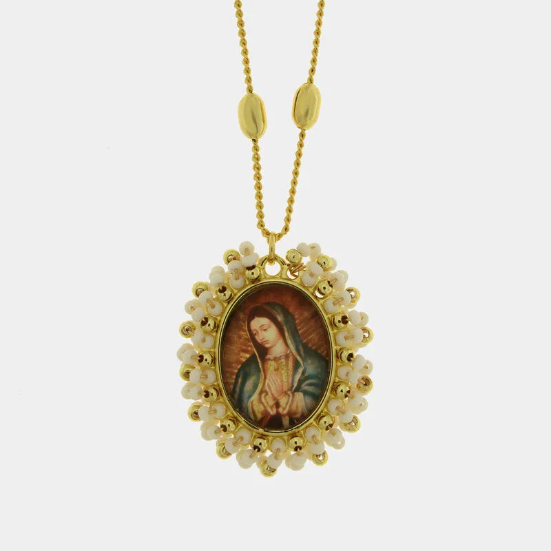 Collana in Metallo con Pendente ovale ritratto Madonna dorato oro