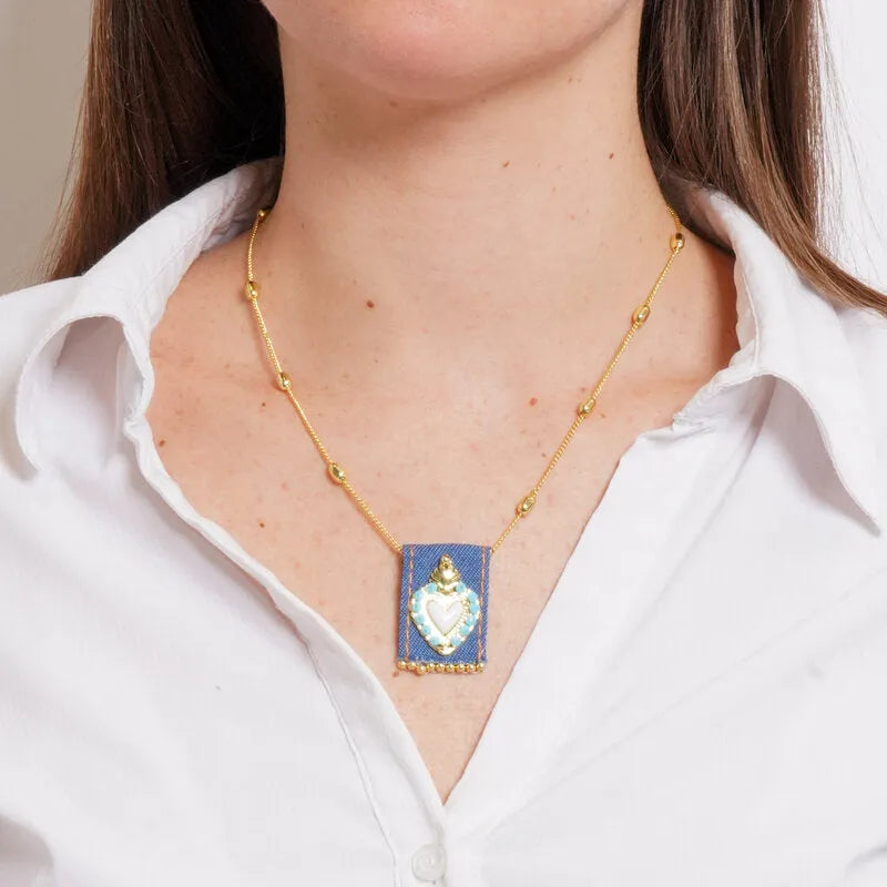 Collana in Metallo con Ciondolo rettangolare Cuore Sacro