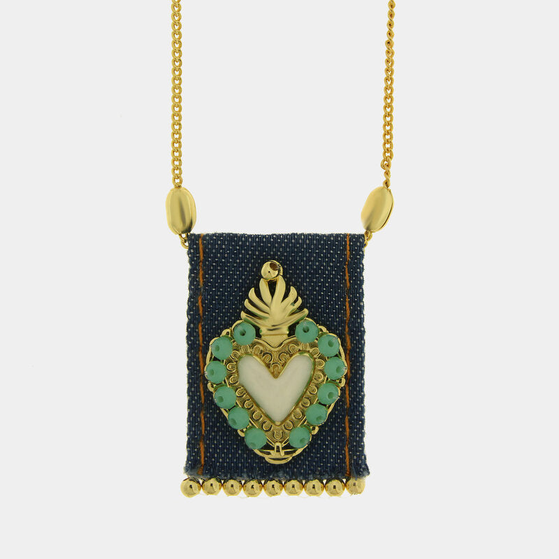 Collana in Metallo con Ciondolo rettangolare Cuore Sacro