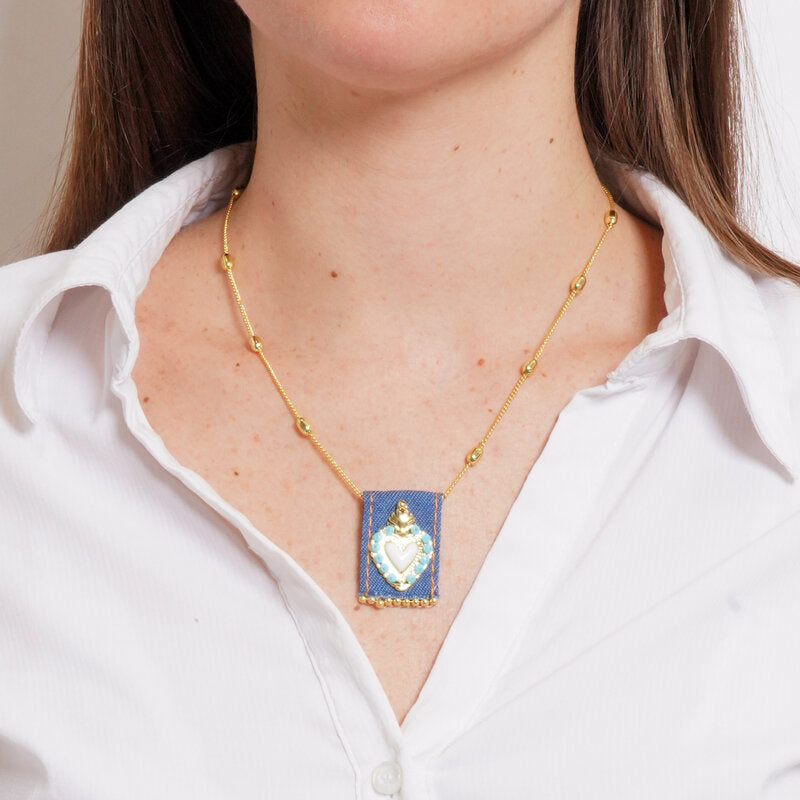 Collana in Metallo con Ciondolo rettangolare Cuore Sacro