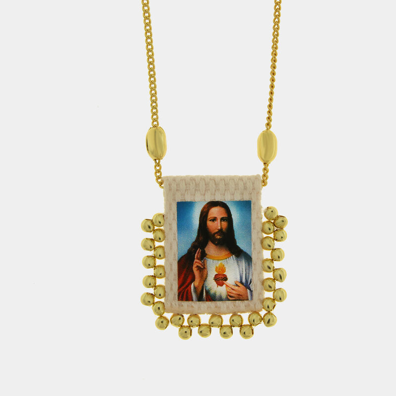 Collana in Metallo con Pendente Gesù e cuore sacro