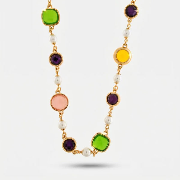 Collana in Metallo cristalli colorati e perline