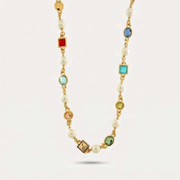 Collana in Metallo cristalli colorati alternati a perline
