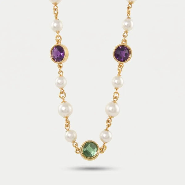 Collana in Metallo lunga cristalli colorati e perline
