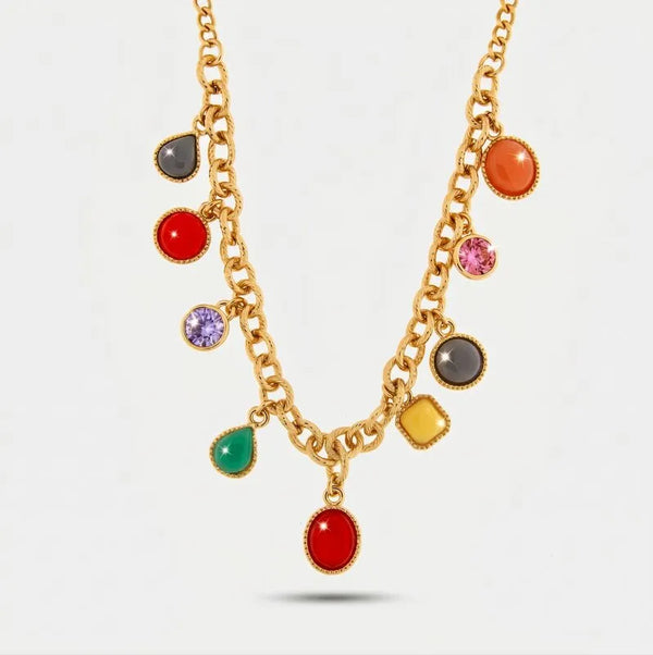 Collana in Metallo cristalli e pietre colorate
