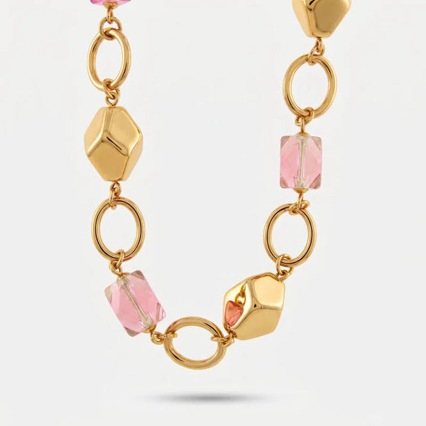 Collana in Metallo elementi geometrici pietra rosa