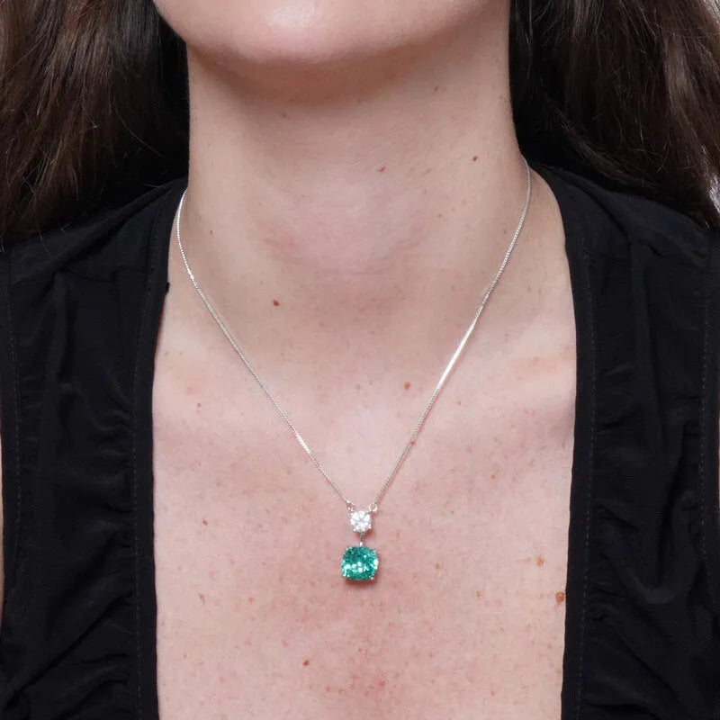 Collana in Metallo doppio zircone verde acqua