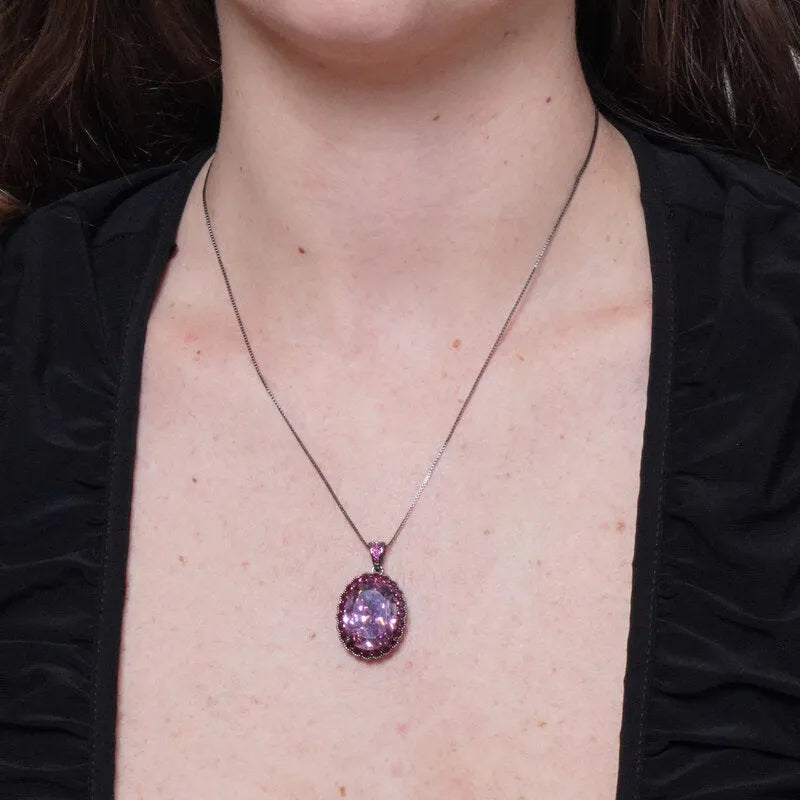 Collana in Metallo brunito zircone ovale rosa