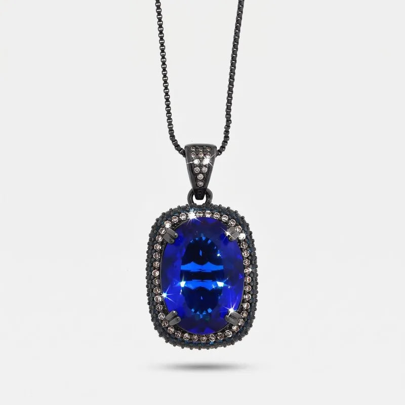 Collana in Metallo brunito zircone rettangolo blu