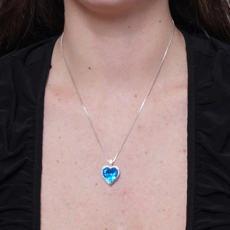 Collana in Metallo zircone a cuore azzurro