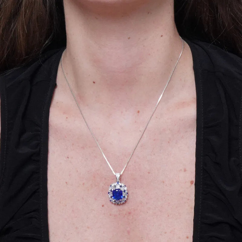 Collana in Metallo corona zirconi e zircone blu