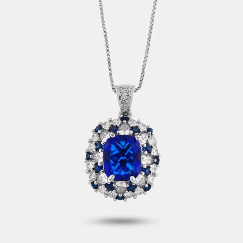 Collana in Metallo corona zirconi e zircone blu