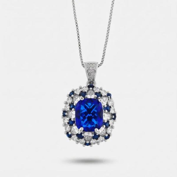 Collana in Metallo corona zirconi e zircone blu