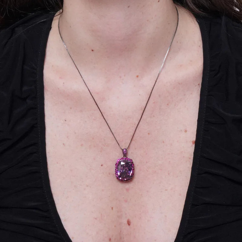 Collana in Metallo brunito zircone centrale rosa