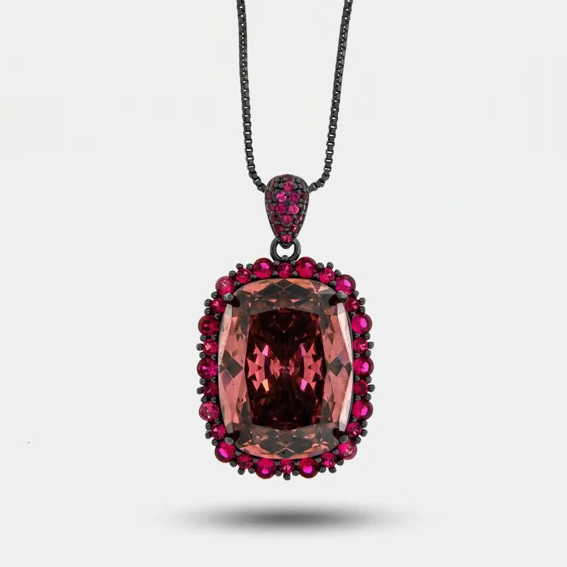 Collana in Metallo brunito zircone centrale rosa