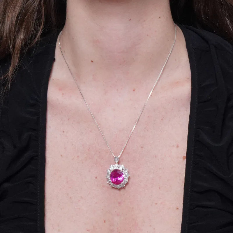 Collana in Metallo giro zirconi e ovale rosa