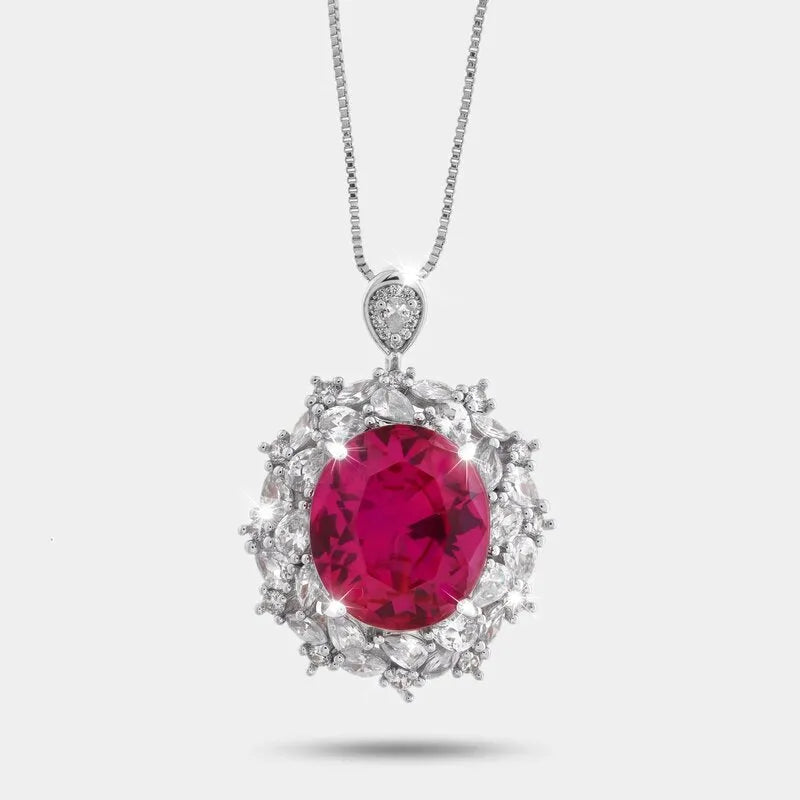 Collana in Metallo giro zirconi e ovale rosa - BYSIMON gioielli