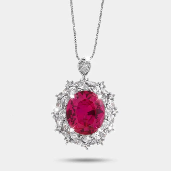 Collana in Metallo giro zirconi e ovale rosa - BYSIMON gioielli